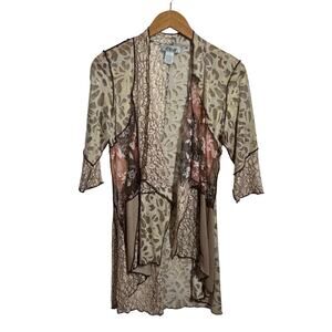 Aria.A Sheer Romantic Boho Chic Cardigan Women S‎ Cream Brown Patchwork Artsy
